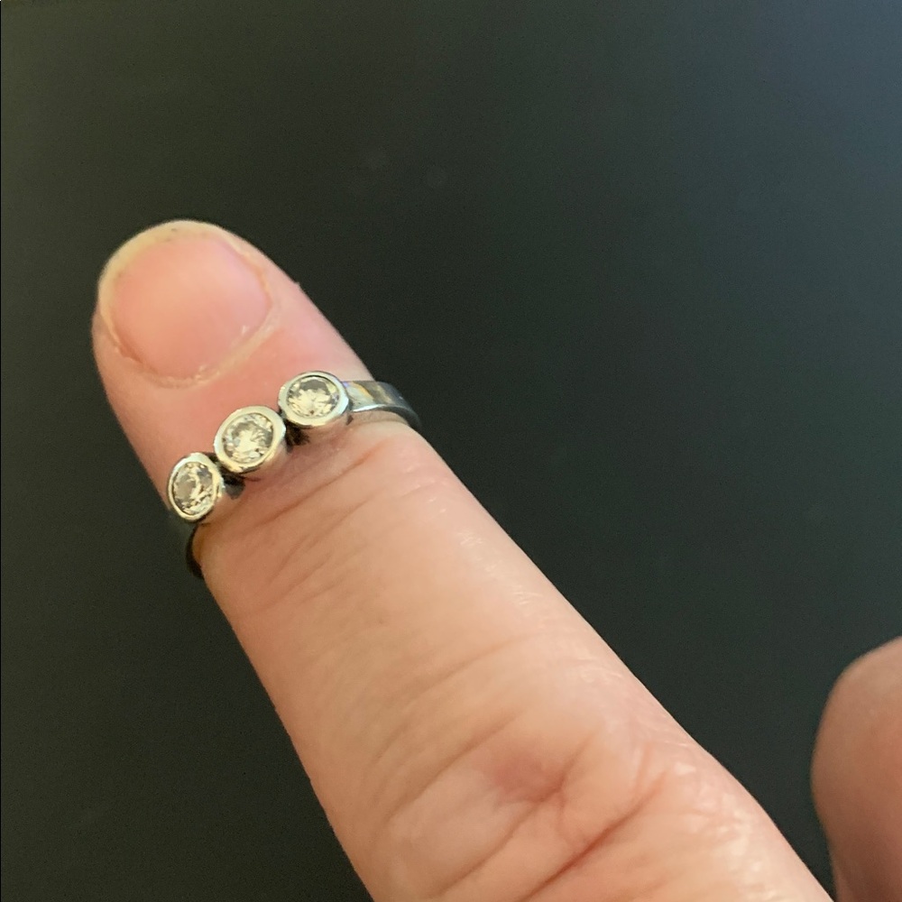 Metalsmiths Silver Ring with Three CZ Stones - tight size 6